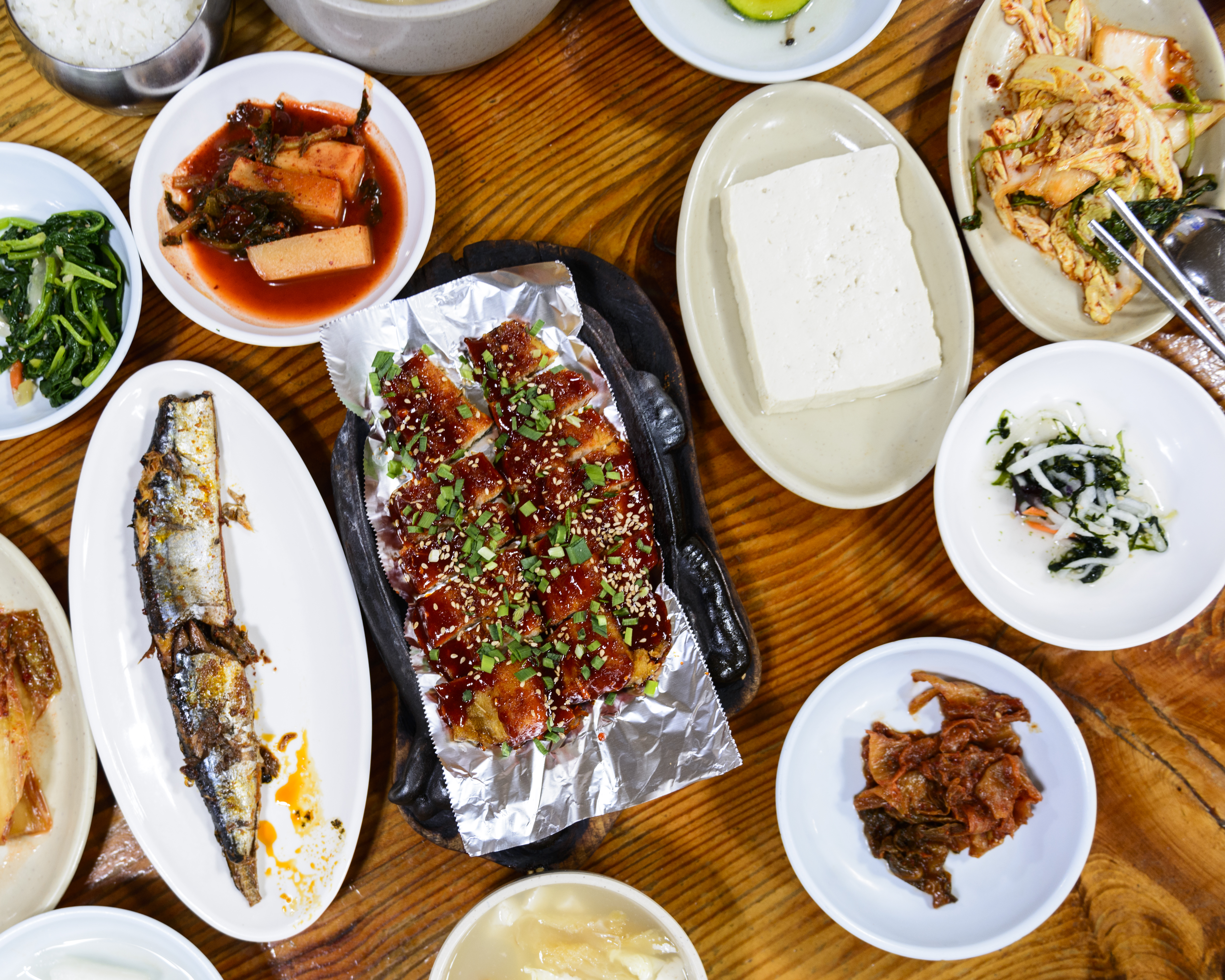 Korean Side Dishes of Kim Chi and pickled fish